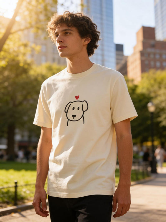 Small Unisex dog with heart  T-Shirt – 100% Premium Cotton – Multiple Colors