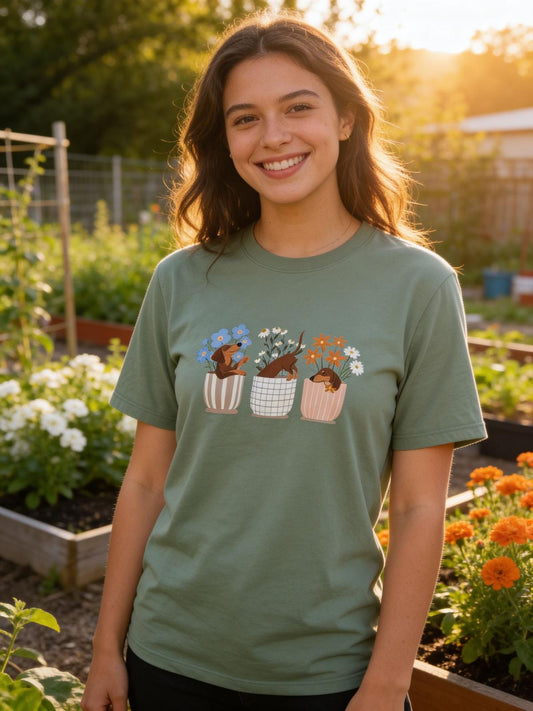 Small Women “Dachshunsmall Women  T Shirt – 100% Premium Cotton – Multiple Colorsd in three cups” T-Shirt – 100%  Cotton Multiple colors