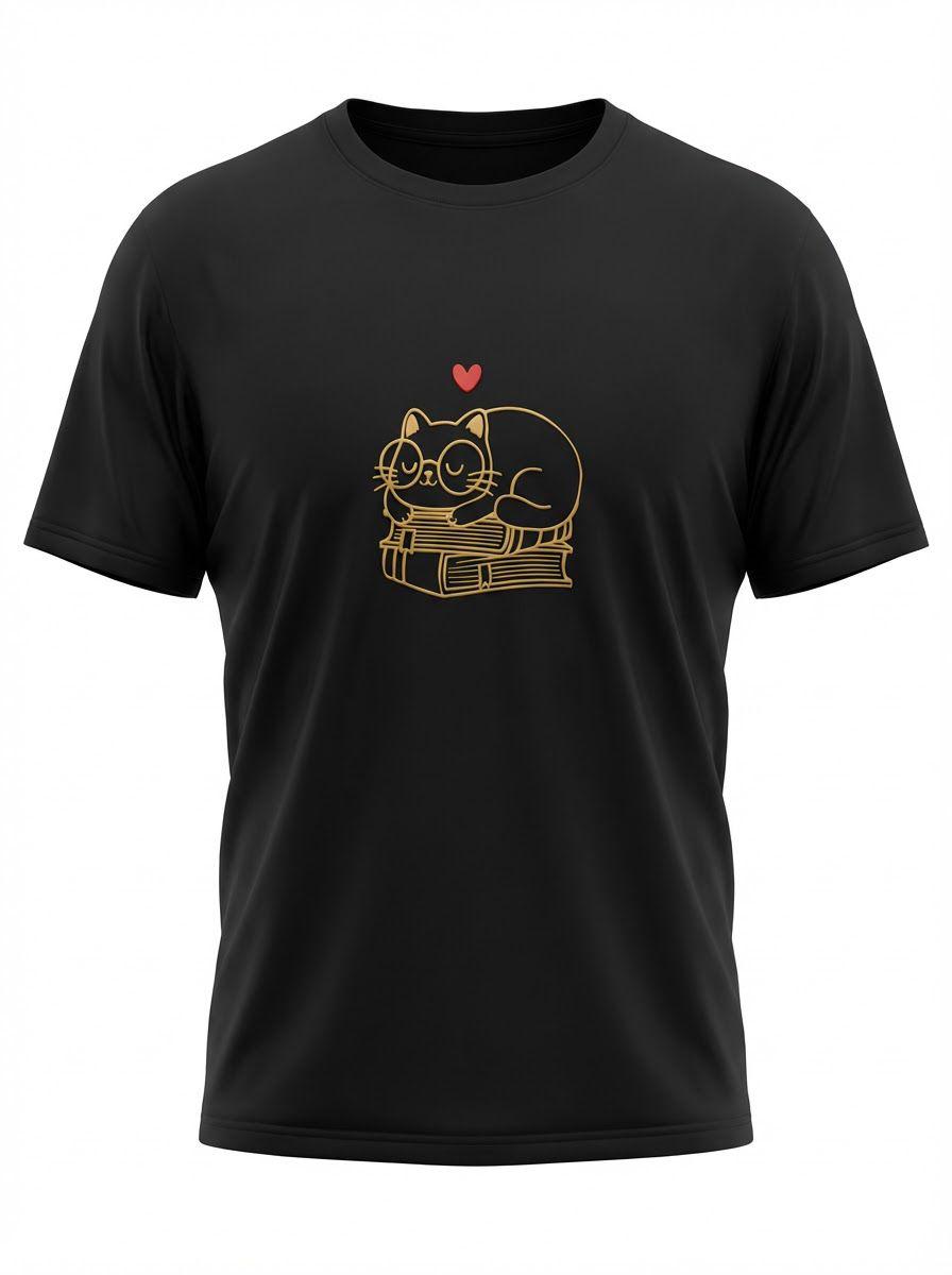 XL Unisex cat on books T-Shirt 100% Premium Cotton Multiple Colors