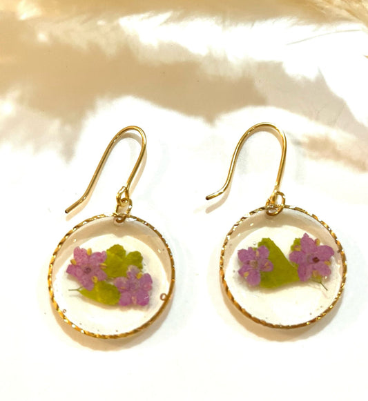 Small round Real flower earrings - Blossom