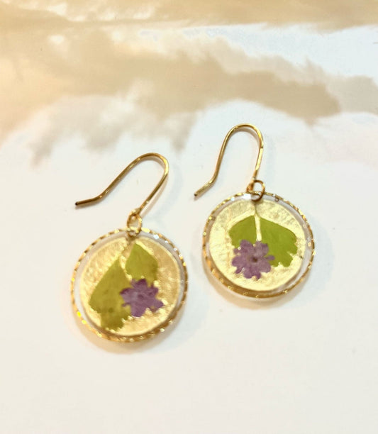 Small round Real flower earrings - Blossom