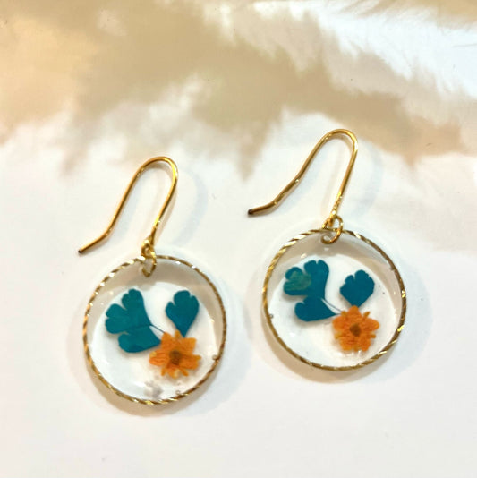Small round Real flower earrings - Blossom